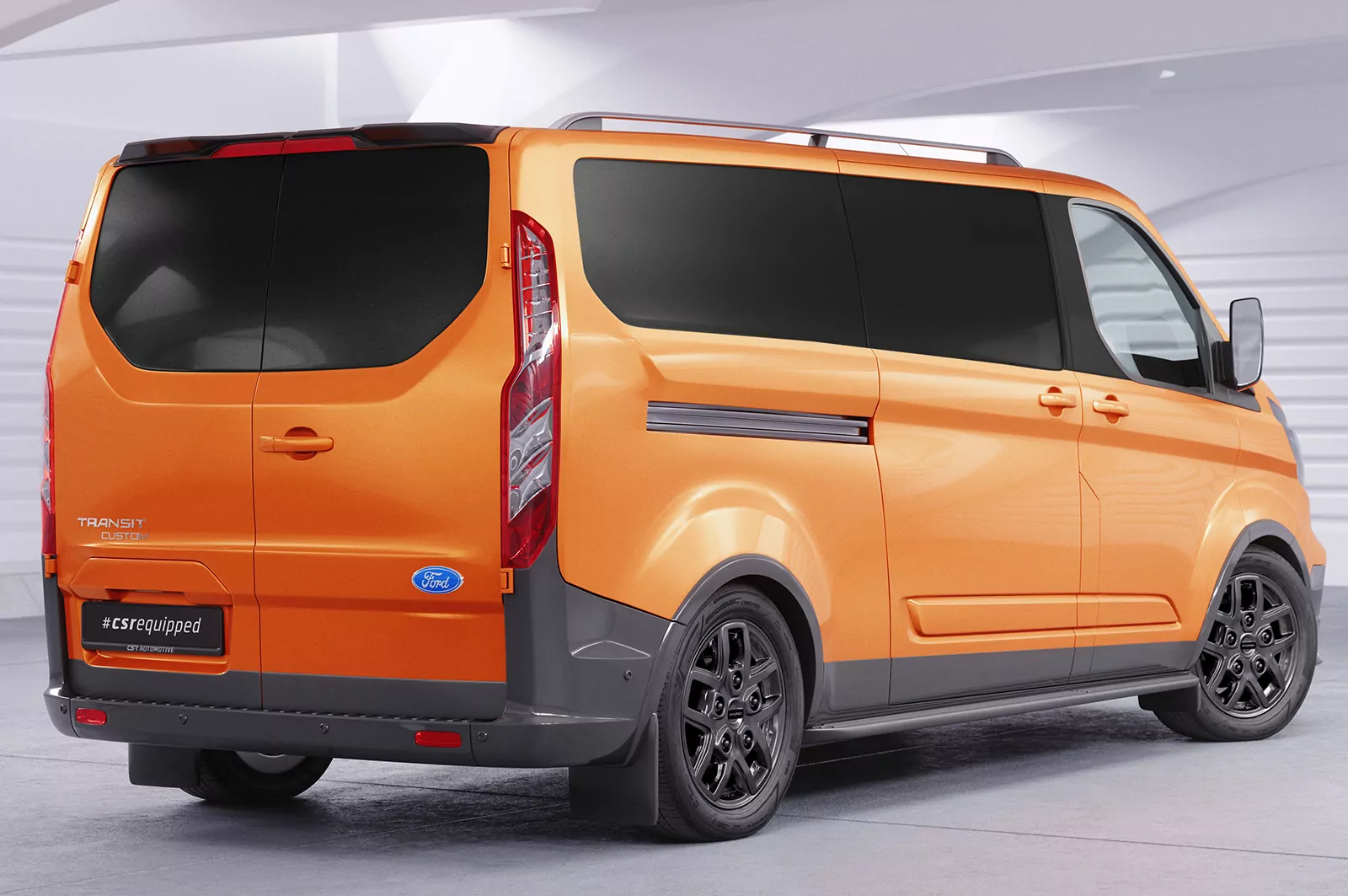 Heckflügel mit ABE für Ford Transit MK7 Custom mit Hecktüren HF964 Schwarz Strukturiert