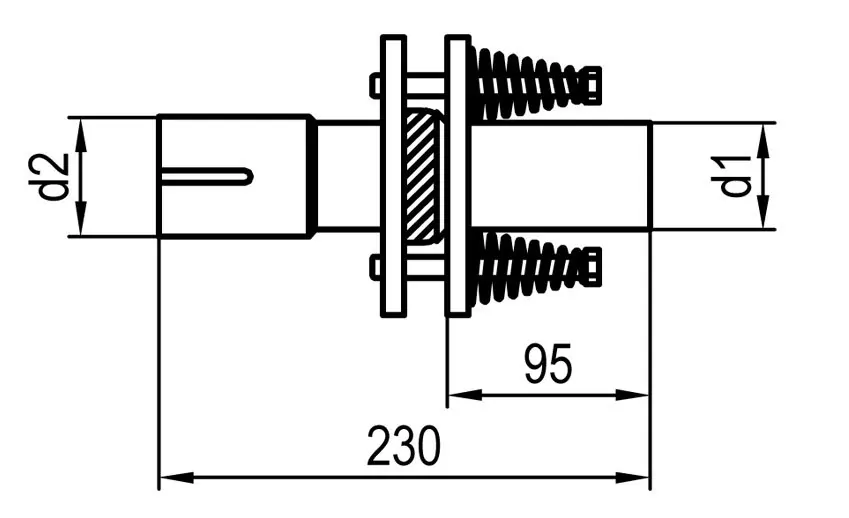 Kompensator - d1Ø 70mm  Länge: 230mm  d2 variabel (muss angegeben werden!)
