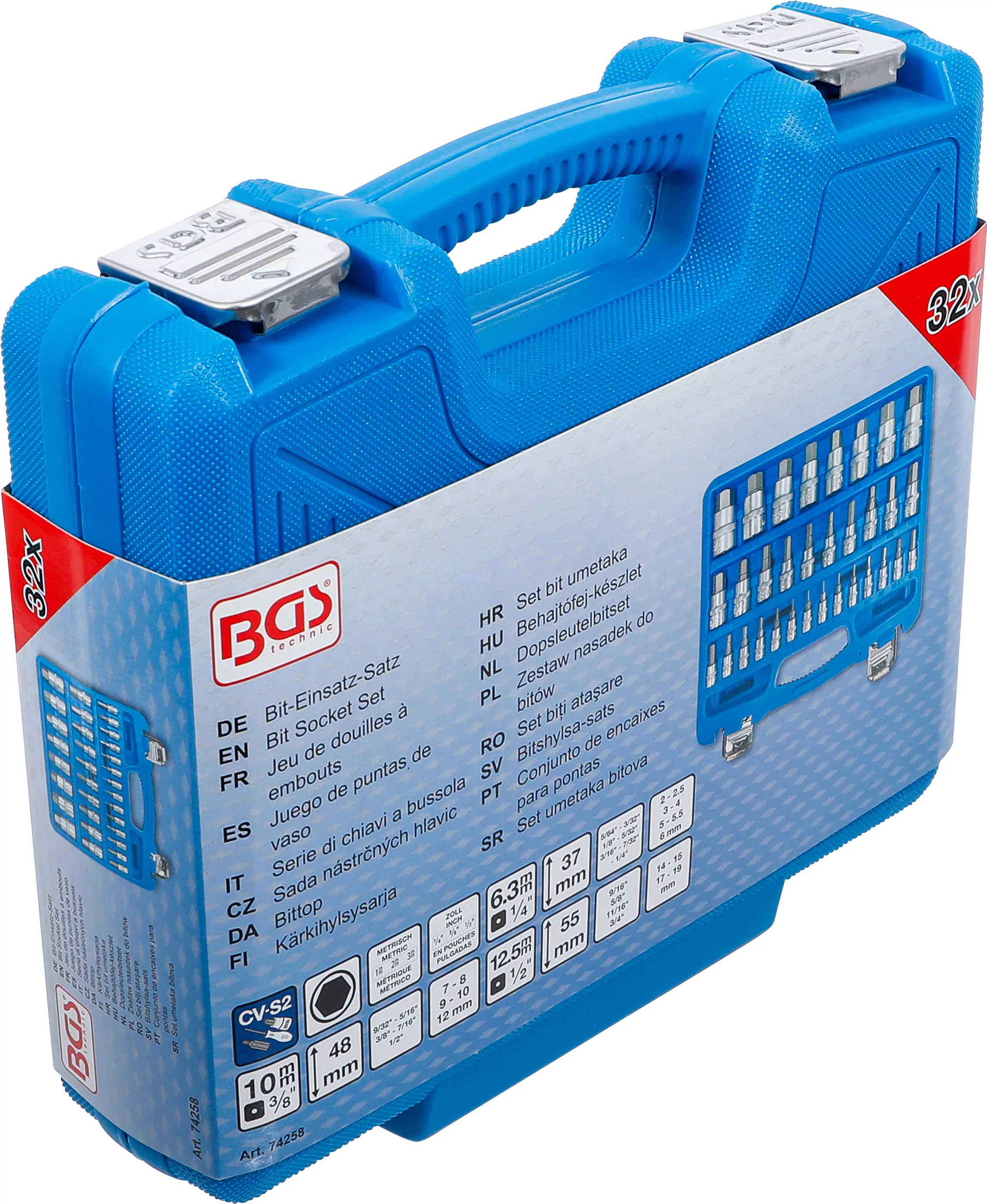 Bit-Einsatz-Satz | Antrieb Innenvierkant 6,3 mm (1/4") / 10 mm (3/8") / 12,5 mm (1/2") | Innensechskant 2 - 19 mm / 1/4 - 9/16" | Metrisch und Zollgrößen | 32-tlg.