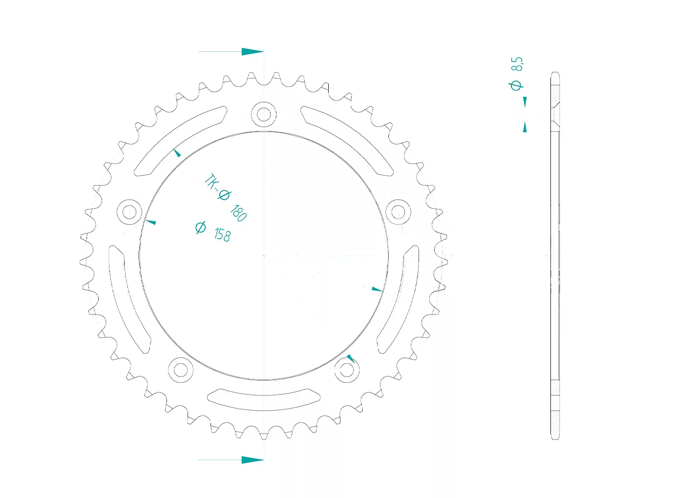 Kettenrad Stahl 45 Zähne Teilung 520