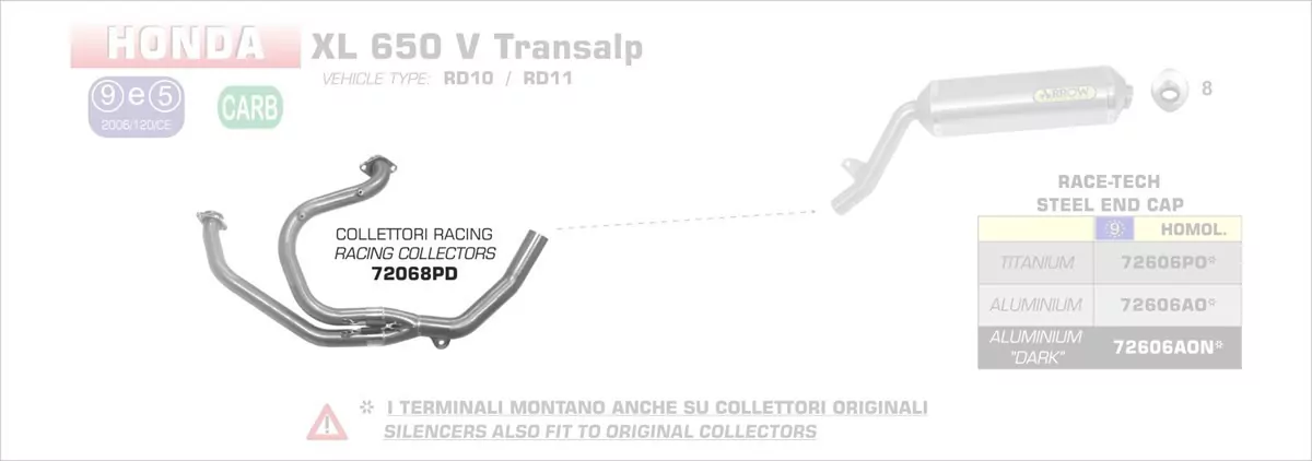 72068PD-Arrow Krümmer Honda XL 650 V TRANSALP 00-07
