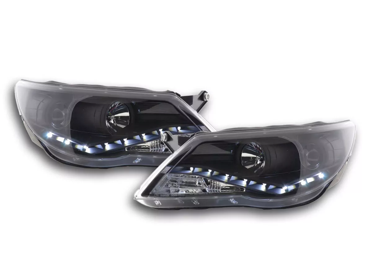 Scheinwerfer Set Daylight LED TFL-Optik VW Tiguan Bj. 07-11 schwarz für Rechtslenker