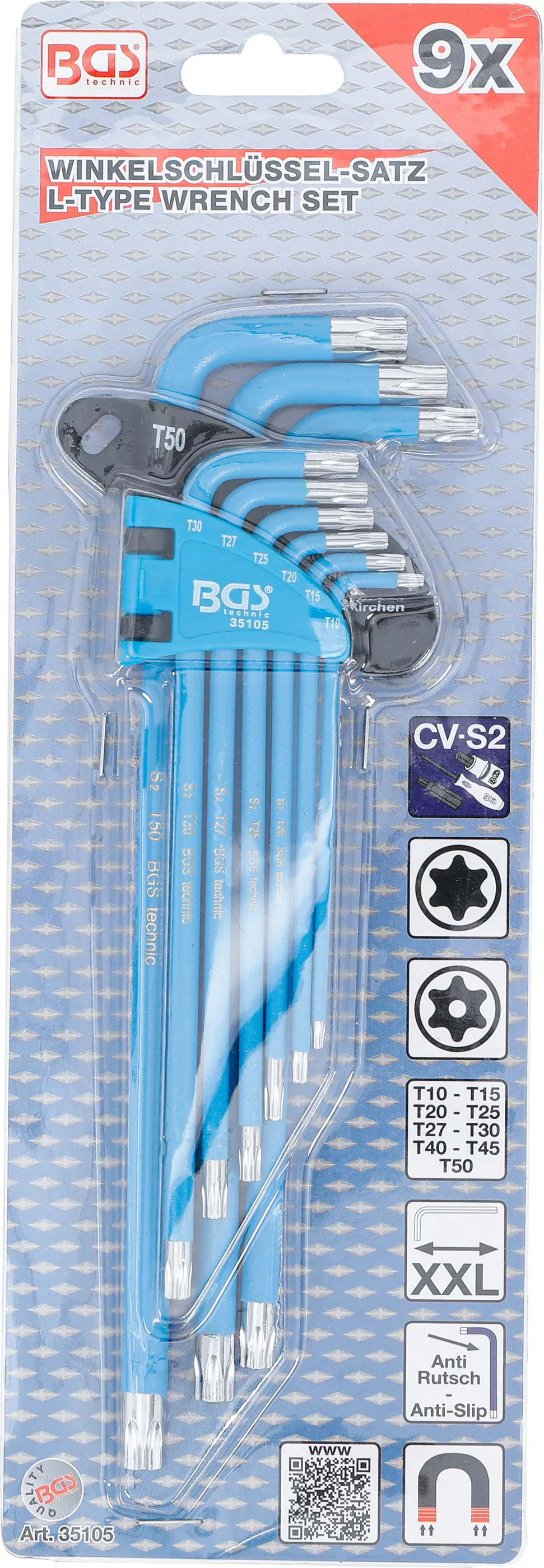 Winkelschlüssel-Satz | T-Profil (für Torx) / T-Profil (für Torx) mit Bohrung T10 - T50 | 9-tlg.