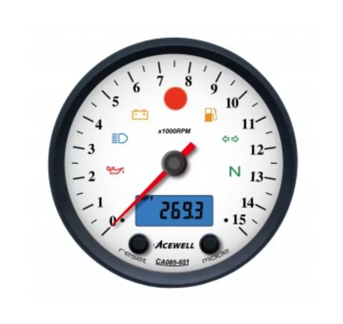 Acewell | Analog Dzm 15000rpm | Digital Tacho | Ring Schwarz | Zifferblatt Weiss | Gehäuse Schwarz