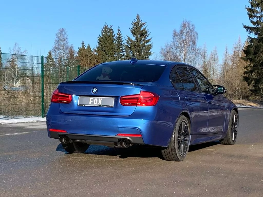 BMW F30/31 - 330i xDrive  Endschalldämpfer quer Ausgang rechts/links - 1x100 Typ 25 rechts/links Schwarz emalliert - mit Abgasklappe im linken Endrohr