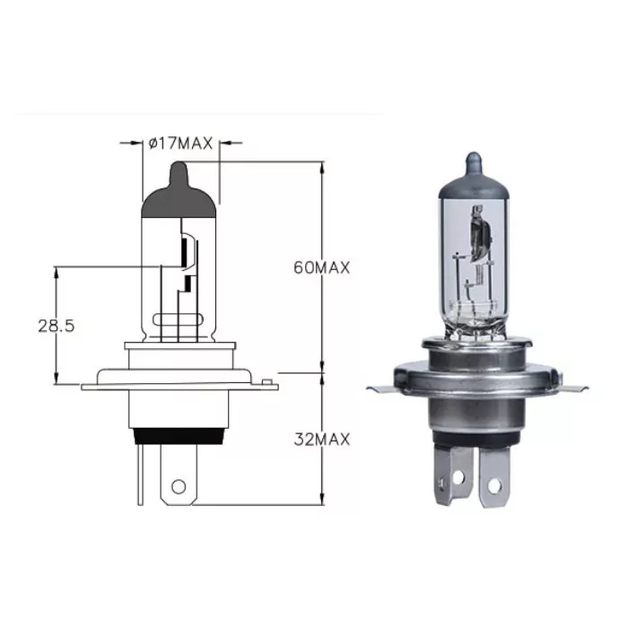 Hauptscheinwerferlampe | 12V | 60/55W (+ 30%) H4 | P43t | Ø=17x92 mm | E-geprüft
