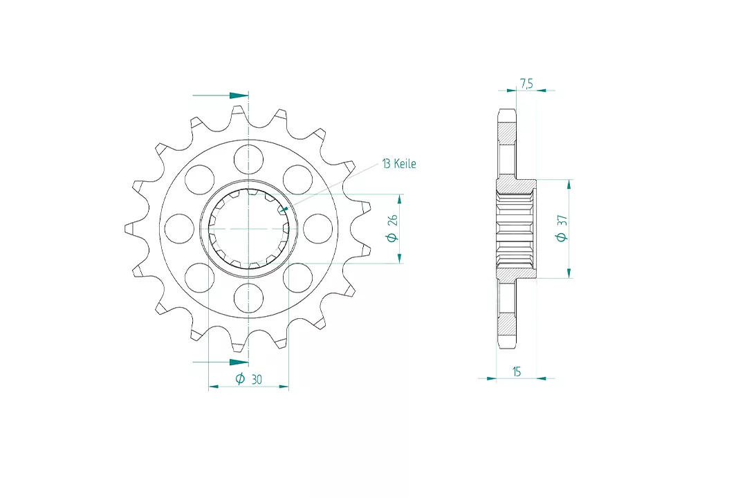 Ritzel gummiert 16 Zähne Teilung 525