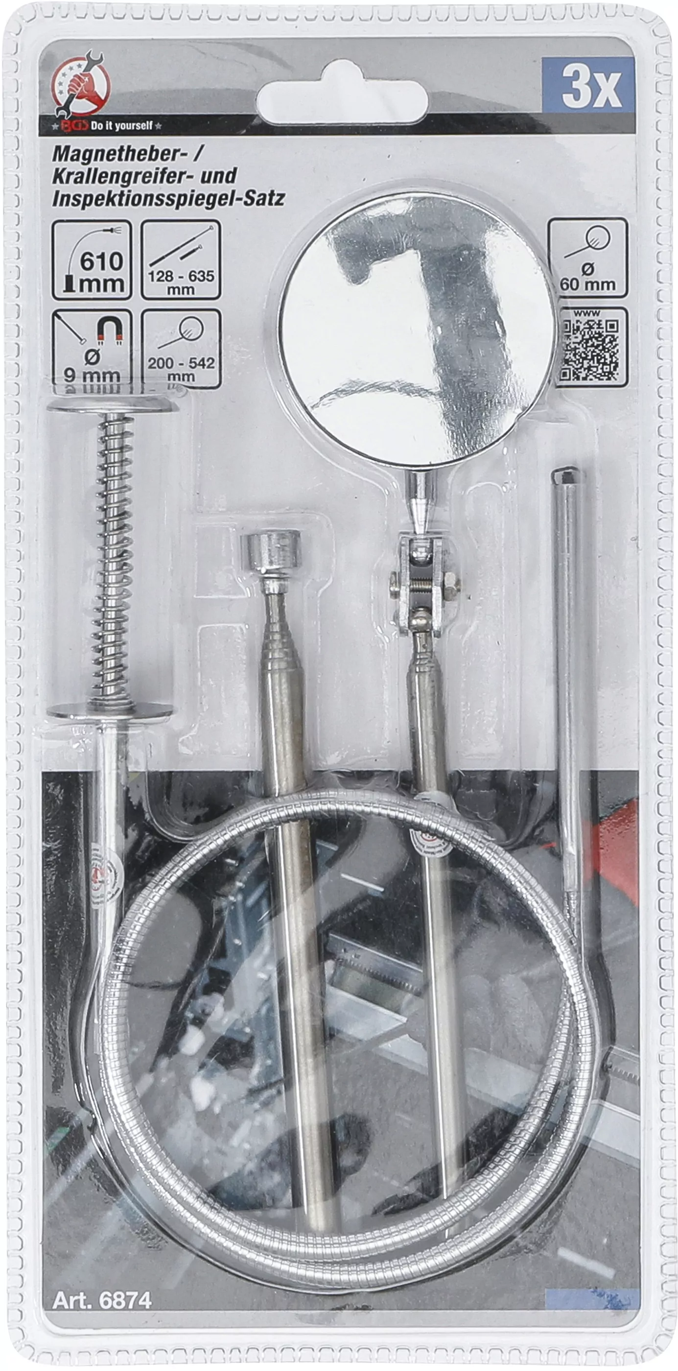 Magnetheber- / Krallengreifer- und Inspektionsspiegel-Satz | 3-tlg.