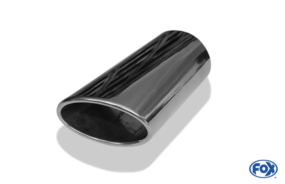 Anschweißendrohr Typ 38 - Rechts  115x85 mm / Länge: 240 mm - oval  - seitlich nach rechts, sowie nach unten abgeschrägt / eingerollt / ohne Absorber