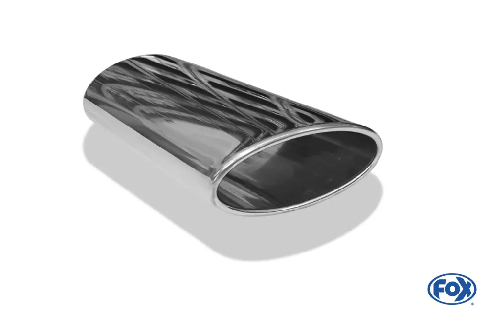 Anschweißendrohr Typ 38 - Links  160x90 mm / Länge: 300 mm - oval  - seitlich nach links 15°, sowie 15° nach unten abgeschrägt / eingerollt / ohne Absorber