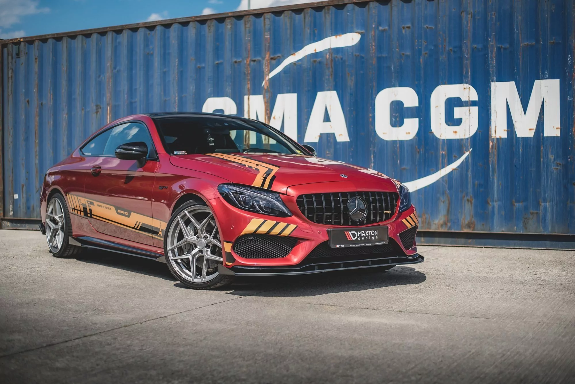 Robuste Racing Front Ansatz Für Passend +Flaps Für Mercedes - AMG C43 Coupe C205 Schwarz Hochglanz