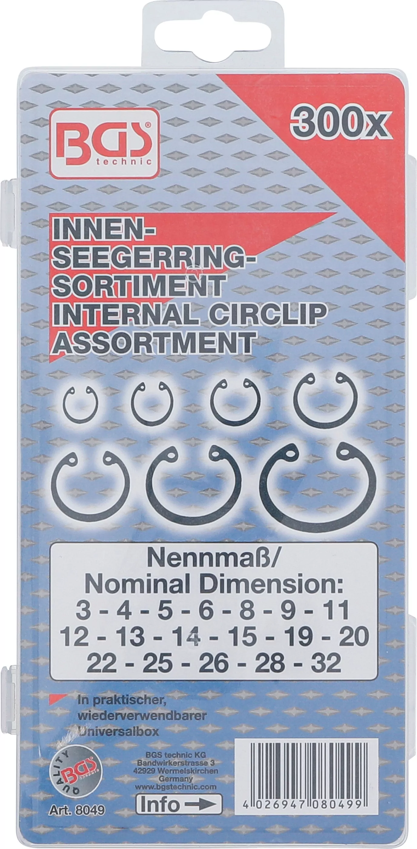 Innen-Seegerring-Sortiment (Sprengringe) | Ø 3 - 32 mm | 300-tlg.