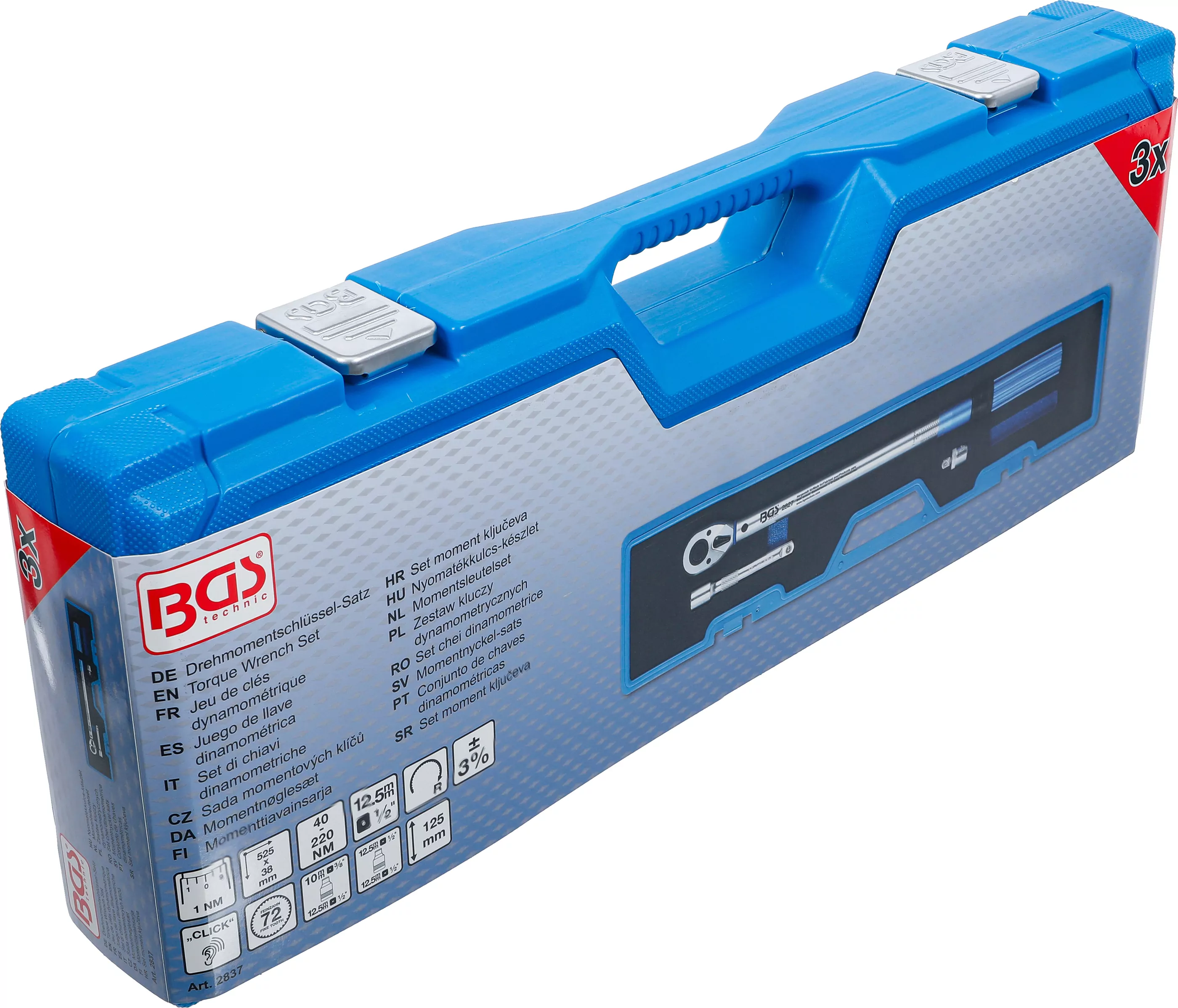 Drehmomentschlüssel-Satz | mit Adapter + Verlängerung | Abtrieb Außenvierkant 12,5 mm (1/2") | 40 - 220 Nm | 3-tlg.