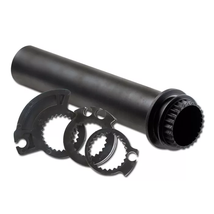 Gasgriff Drehhülse | Set mit 3 Zugscheiben | ABS schwarz | Innendurchmesser 22mm | L=142 mm