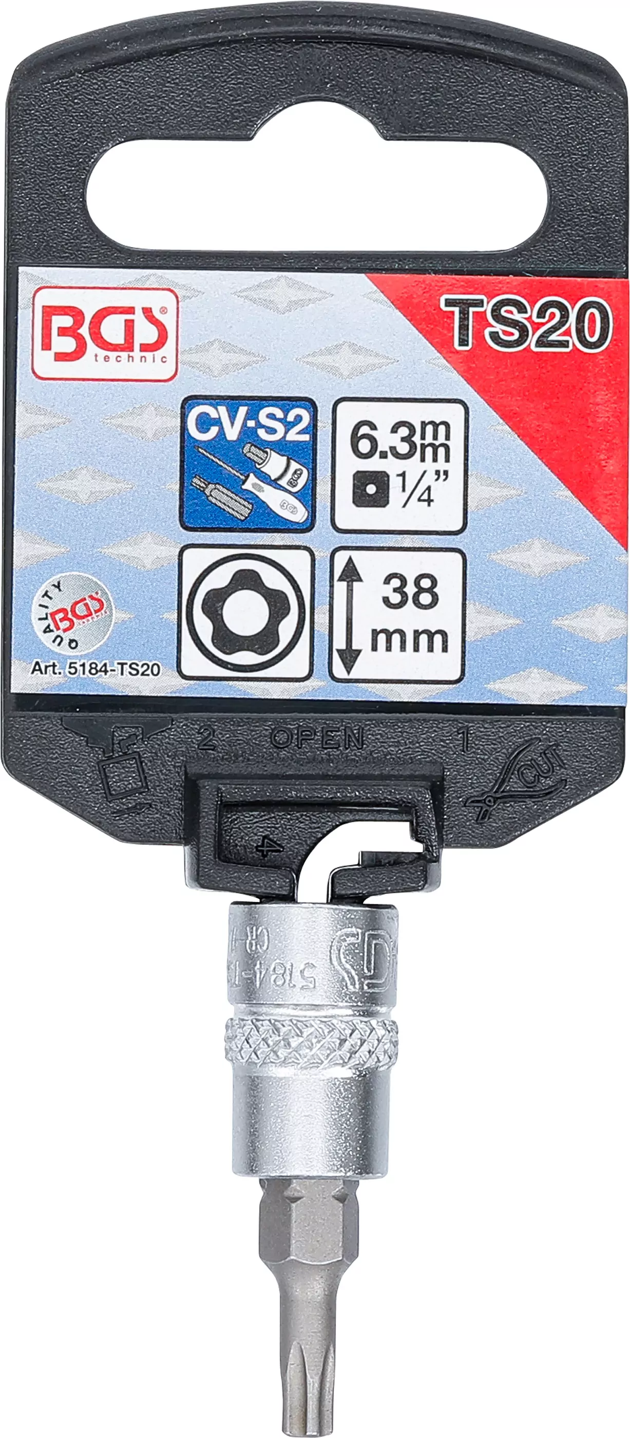 Bit-Einsatz | Antrieb Innenvierkant 6,3 mm (1/4") | TS-Profil (für Torx Plus) mit Bohrung TS20