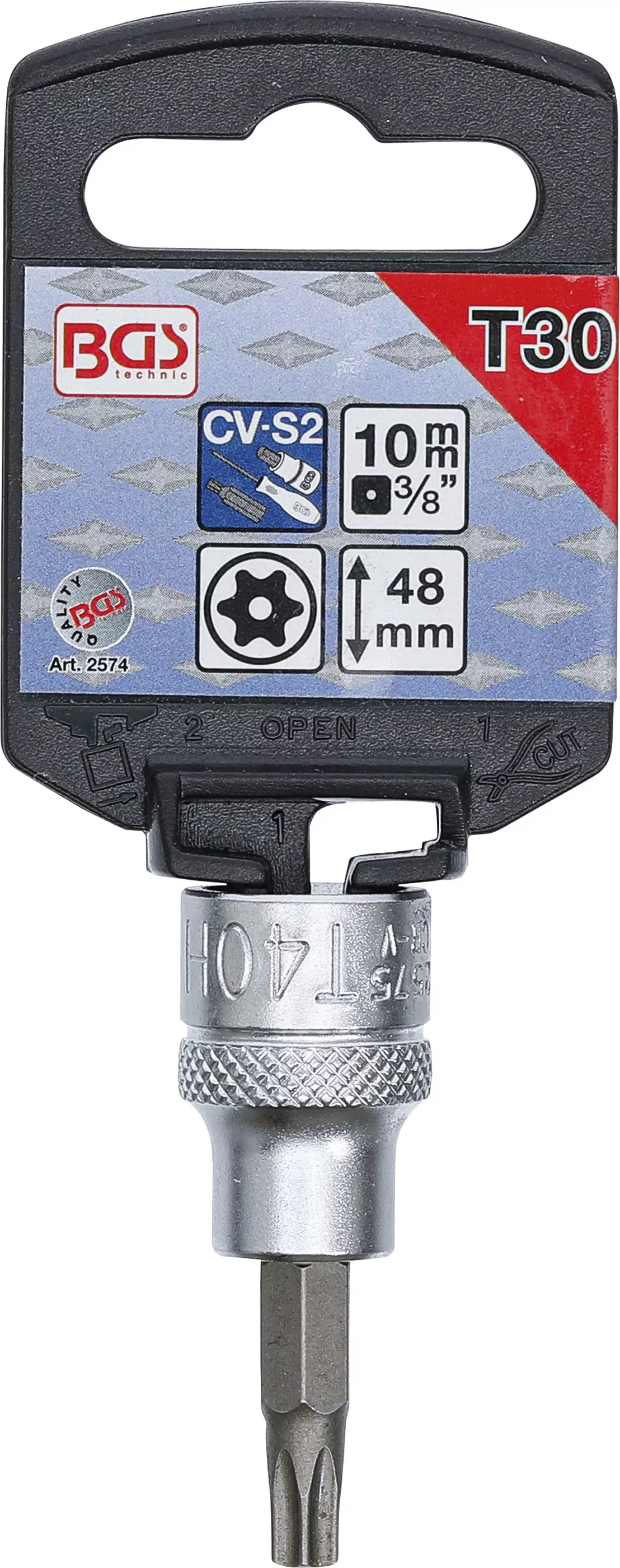 Bit-Einsatz | Antrieb Innenvierkant 10 mm (3/8") | T-Profil (für Torx) mit Bohrung T30