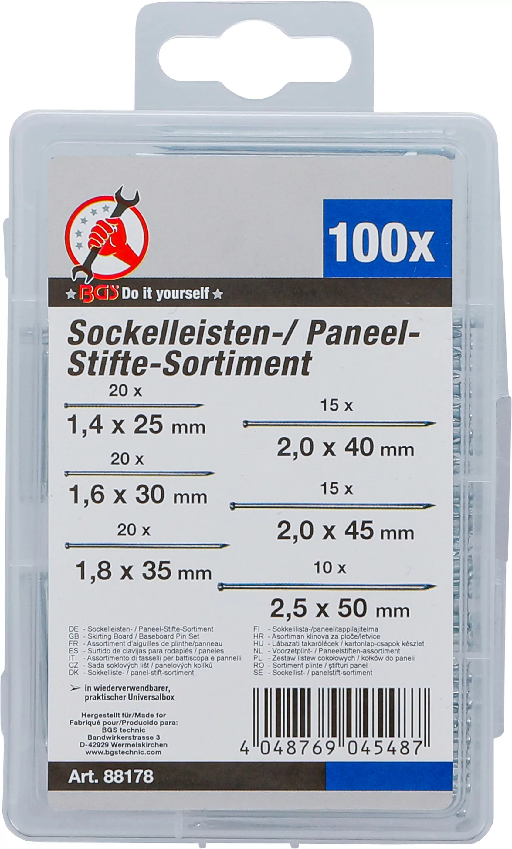 Sockelleisten- / Paneel-Stifte-Sortiment | 100-tlg.