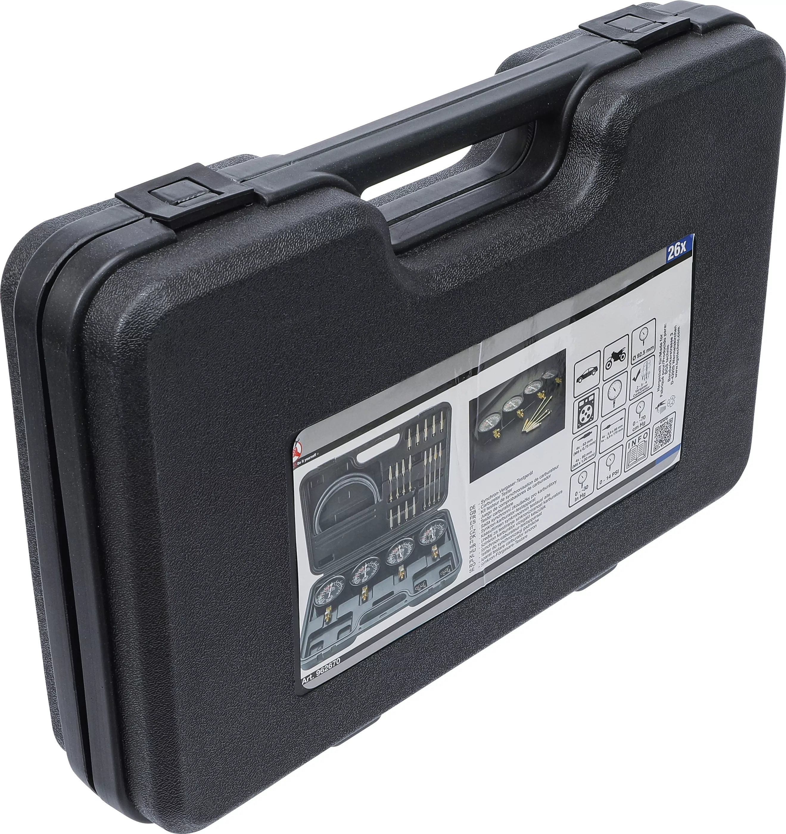 Synchron-Vergaser-Testgerät | mit 4 Synchronuhren | 26-tlg.