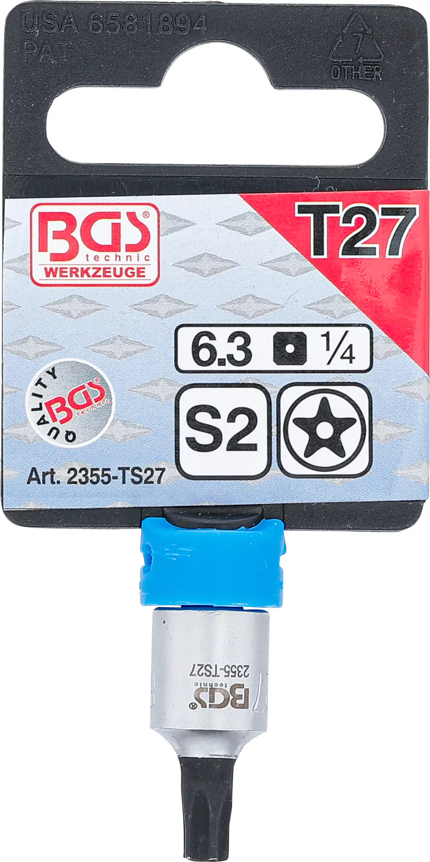 Bit-Einsatz | Antrieb Innenvierkant 6,3 mm (1/4") | TS-Profil (für Torx Plus) mit Bohrung TS27