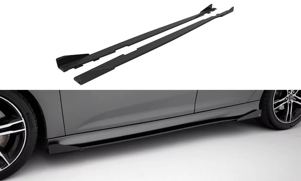 Street Pro Seitenschweller Ansatz Für + Flaps Ford Focus ST Mk3 Facelift Schwarz Hochglanz