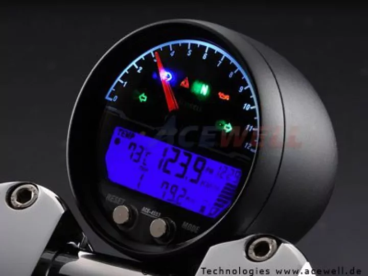 Multifunktionelles Digitalinstrument | alu-chrom Tachom. DZM 6000 RPM sowie Uhr & Tankanzeige