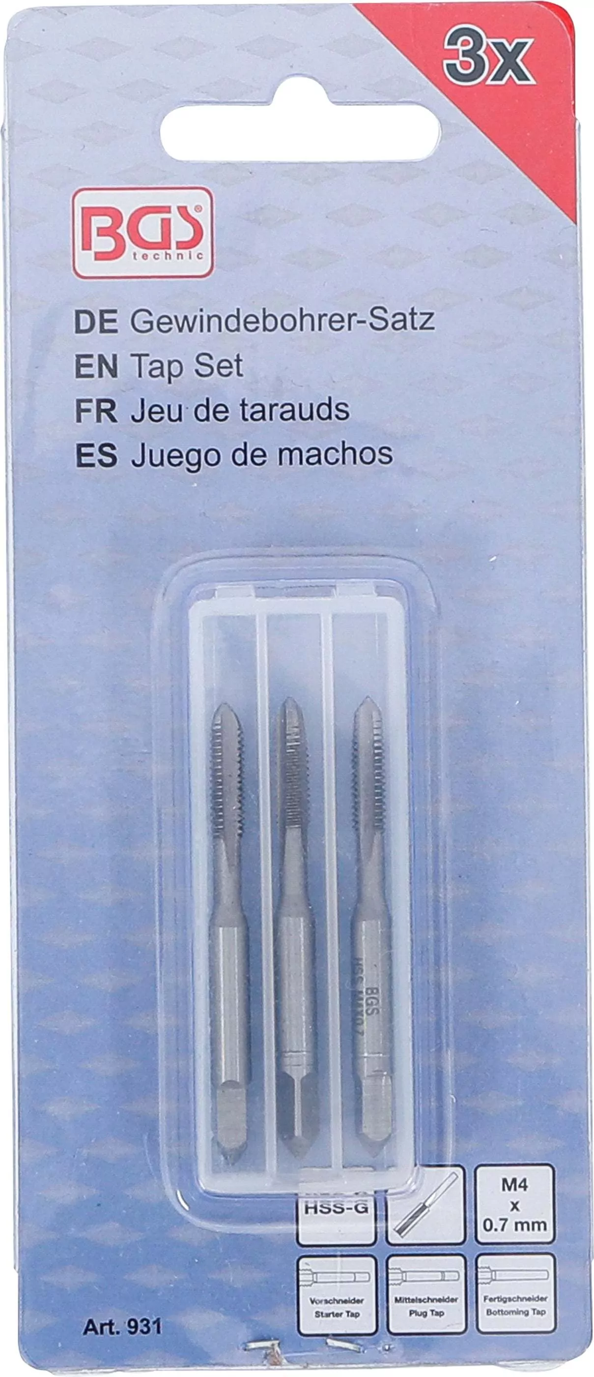 Gewindebohrer-Satz | Vor-, Mittel- und Fertigschneider | HSS-G | M4 x 0,7 mm | 3-tlg.