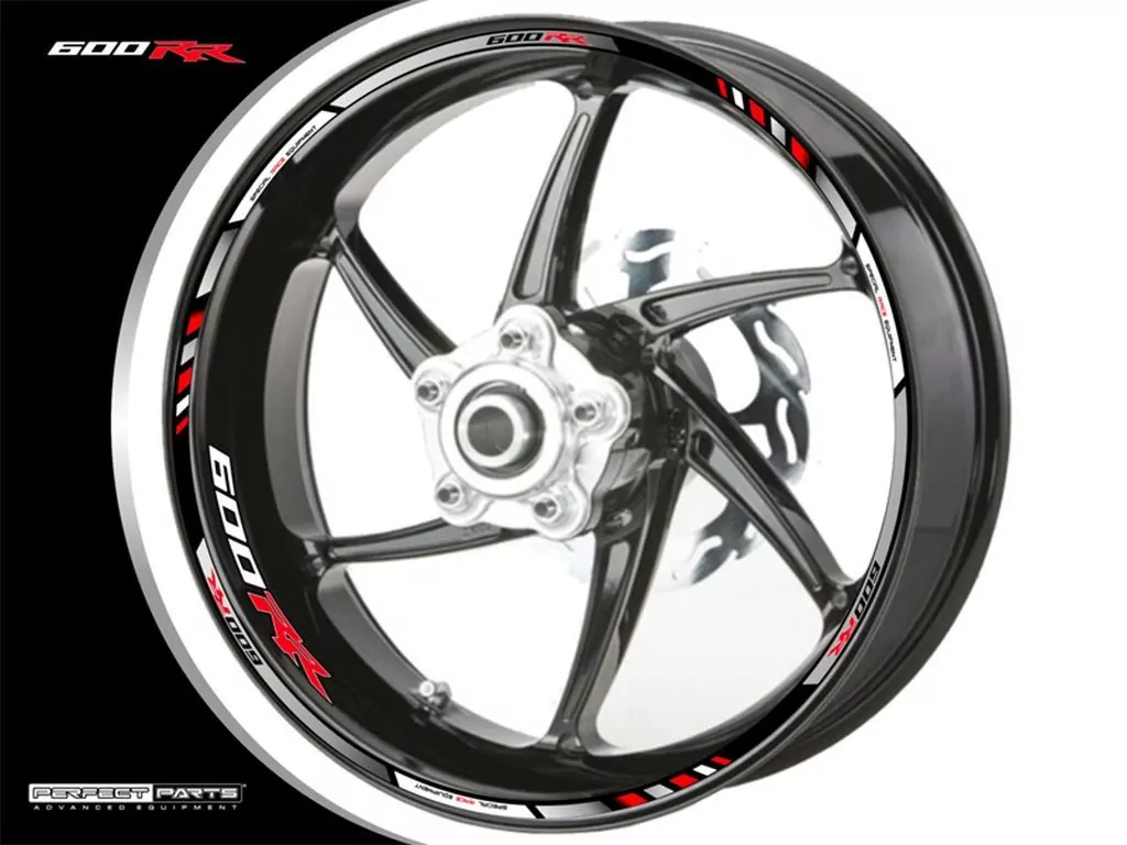 Felgenrandaufkleber für Honda CBR600RR chrom-weiß-rot