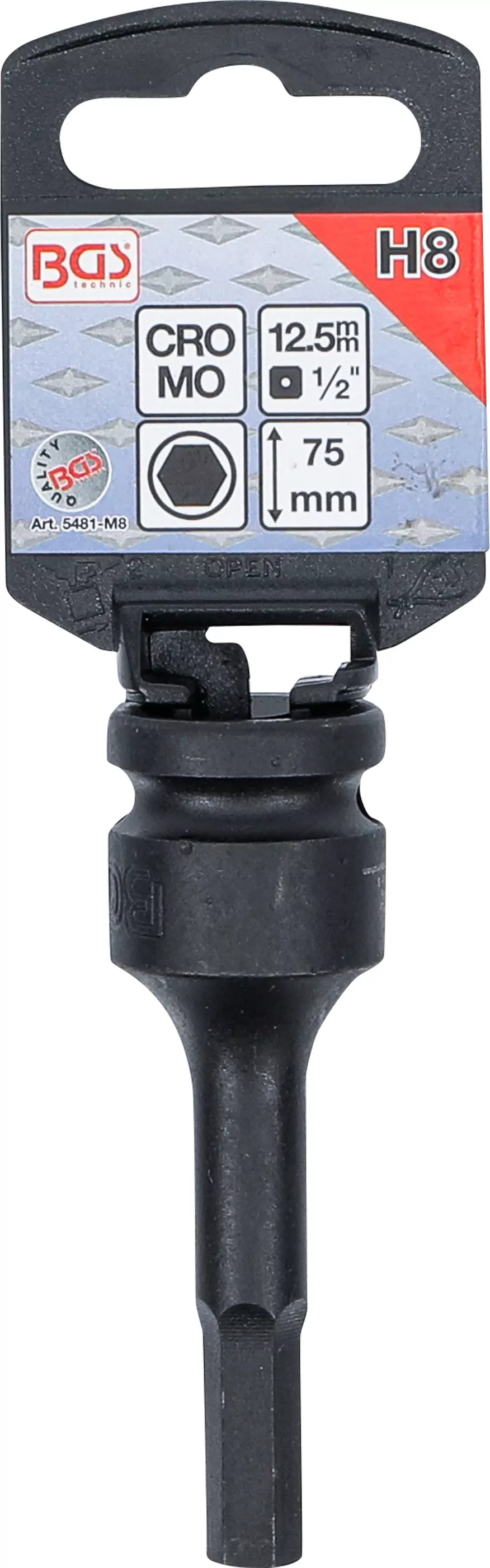 Kraft-Bit-Einsatz | Länge 75 mm | Antrieb Innenvierkant 12,5 mm (1/2") | Innensechskant 8 mm