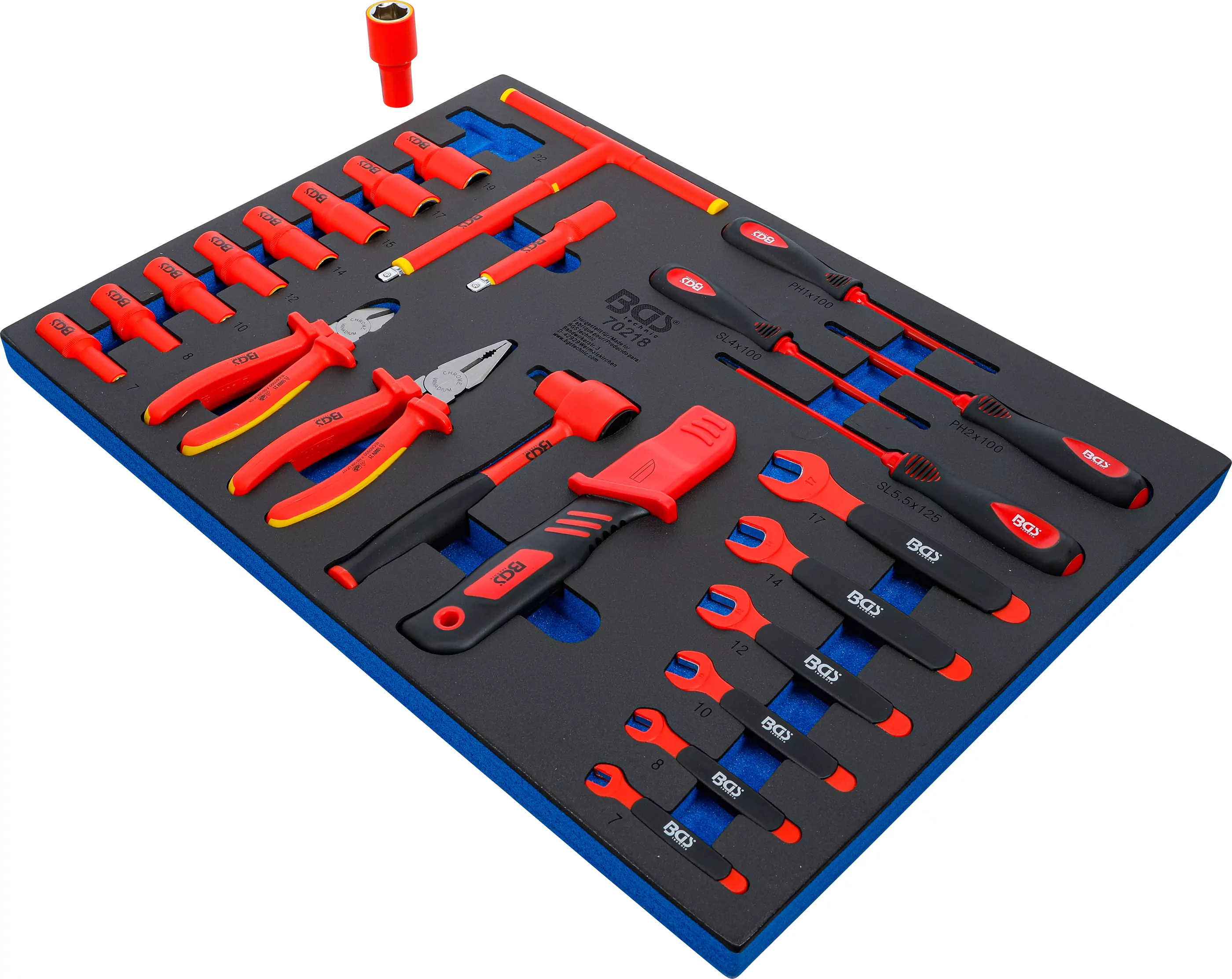 Werkstattwageneinlage 3/3: VDE-Steckschlüssel-Satz | Antrieb Innenvierkant 10 mm (3/8") | 26-tlg.