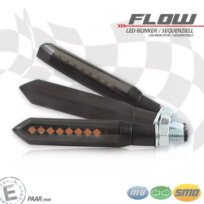 Smd-blinker Flow | Sequenziell | Schwarz | Alu | Getönt | Paar | M8 | L77 X T13 X H14 Mm | E-gepr.