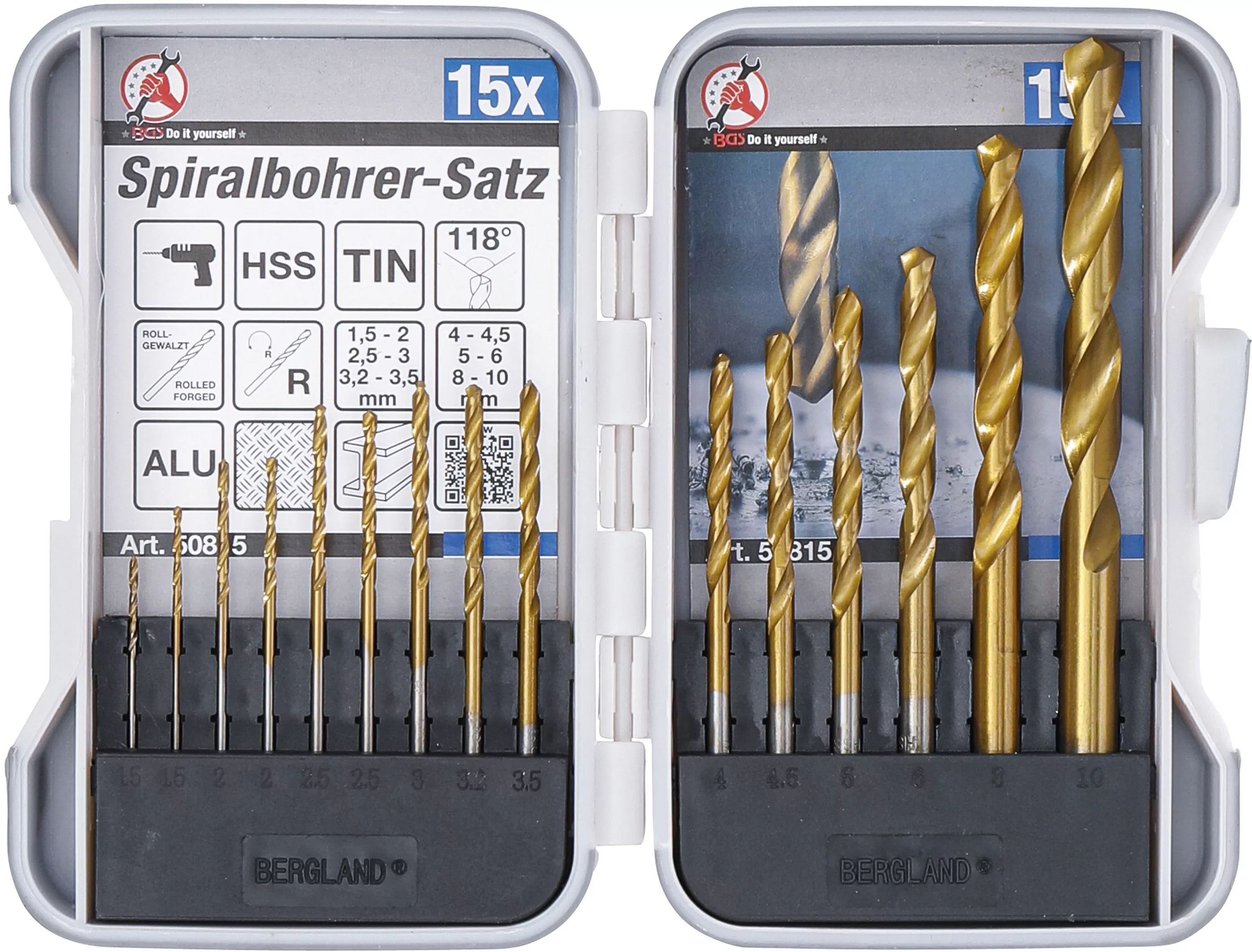 HSS-Spiralbohrer-Satz | titan-nitriert | 1,5 - 10 mm | 15-tlg.