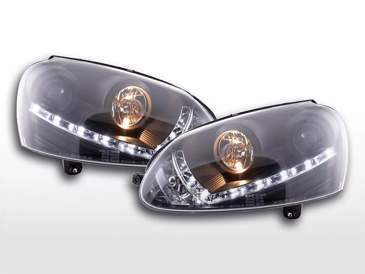 Scheinwerfer Set Daylight LED Tagfahrlicht VW Golf 5 Typ 1K Bj. 03-08 schwarz für Rechtslenker