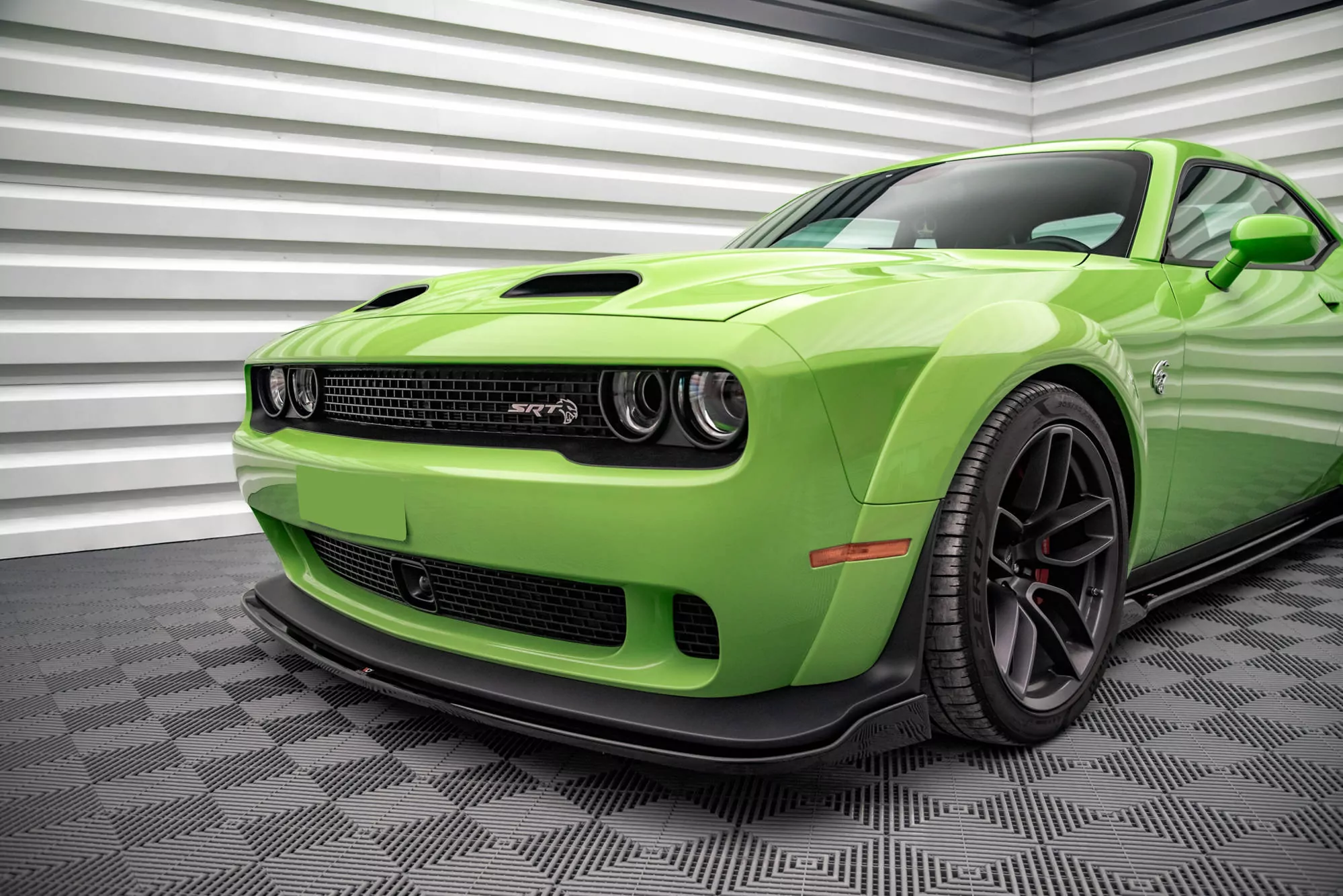 Front Ansatz Für Dodge Challenger SRT Hellcat Widebody Mk3 Schwarz Hochglanz