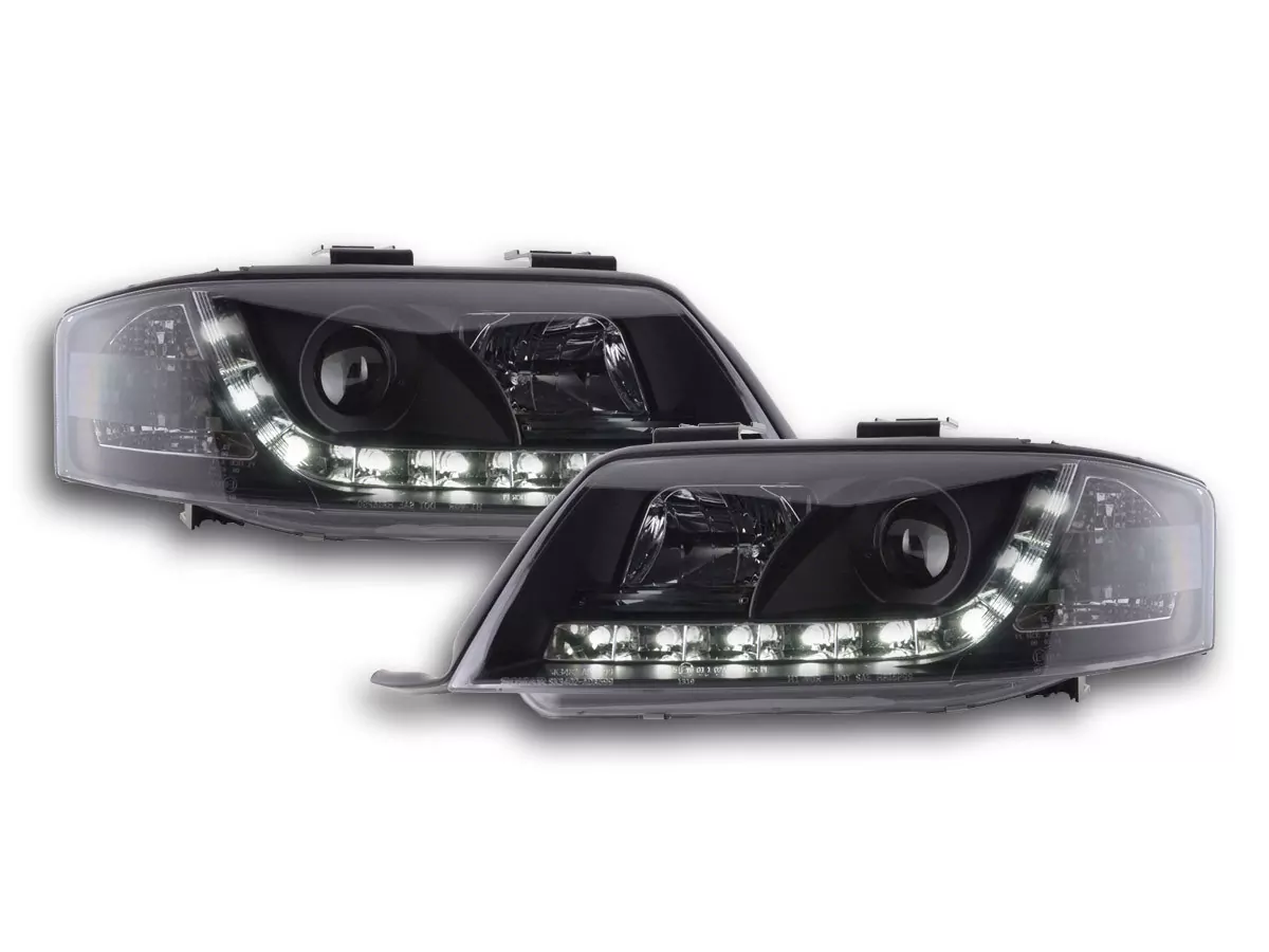 Scheinwerfer Set Daylight LED Tagfahrlicht Audi A6 4B Bj. 97-00 schwarz