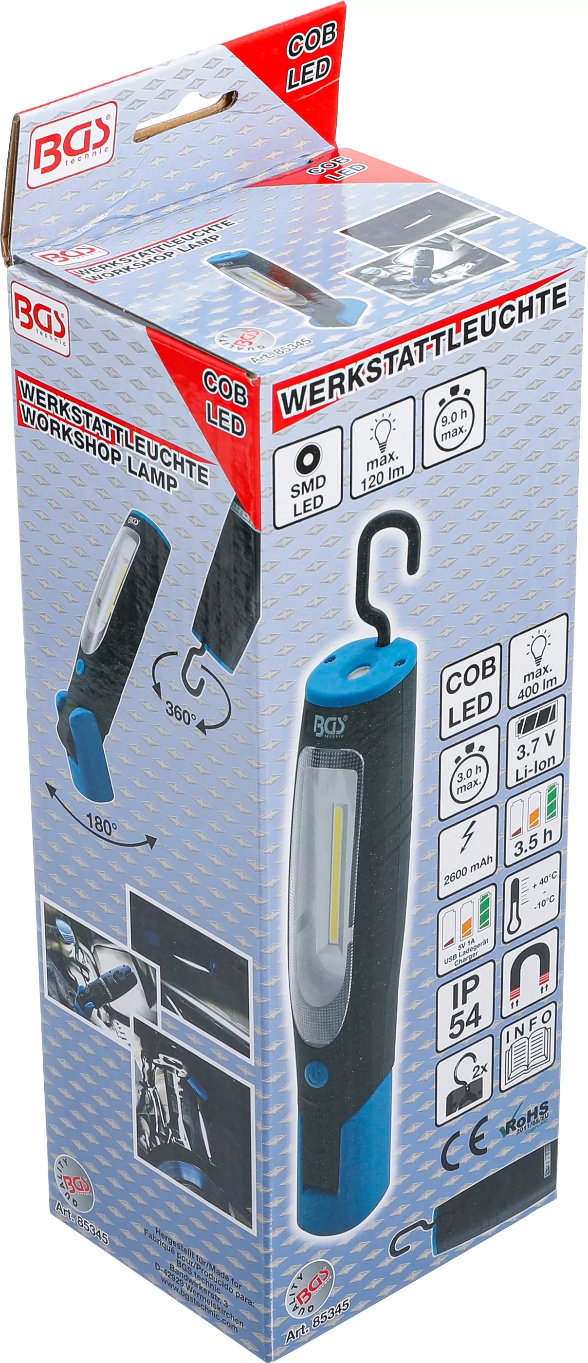 COB-LED-Werkstattleuchte mit Magnet und Haken