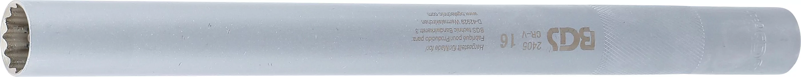 Zündkerzen-Einsatz Zwölfkant, extra lang | Antrieb Innenvierkant 10 mm (3/8") | SW 16 mm