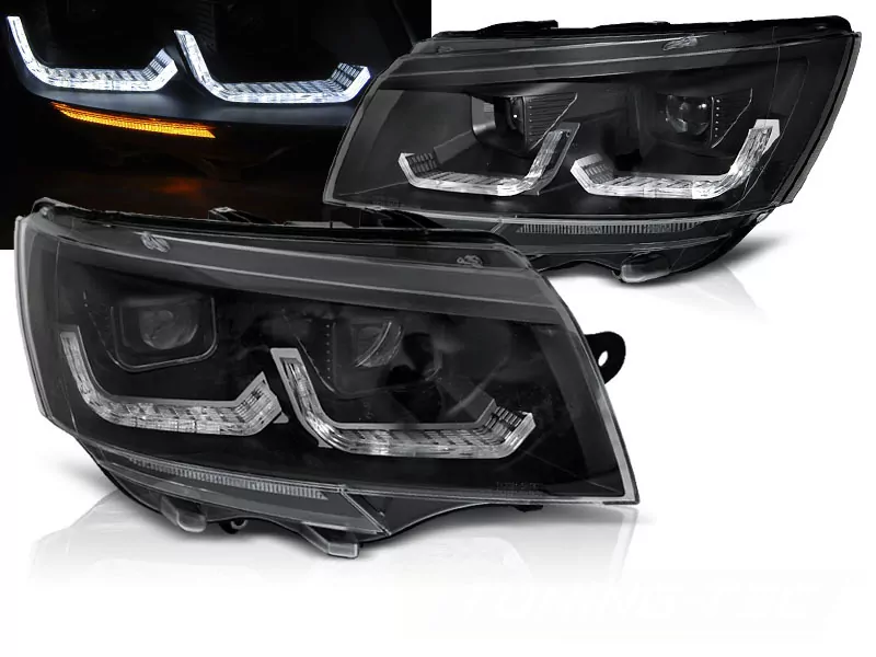 Headlights Tube Light Black Drl Seq Fits Vw T6.1 20-
