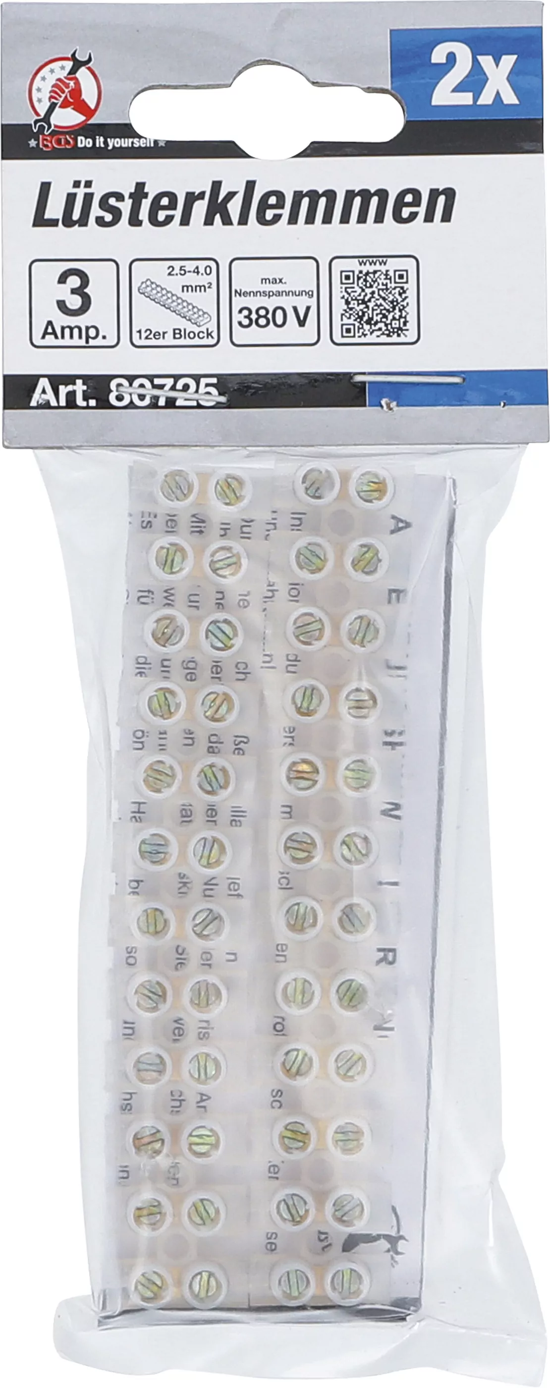 Lüsterklemmen | 2,5 mm² | 3 Amp. | 2 Stück | 12er Block