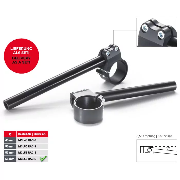 Racing-SP Stummellenker Set Klemmschellendurchmesser Ø 55mm