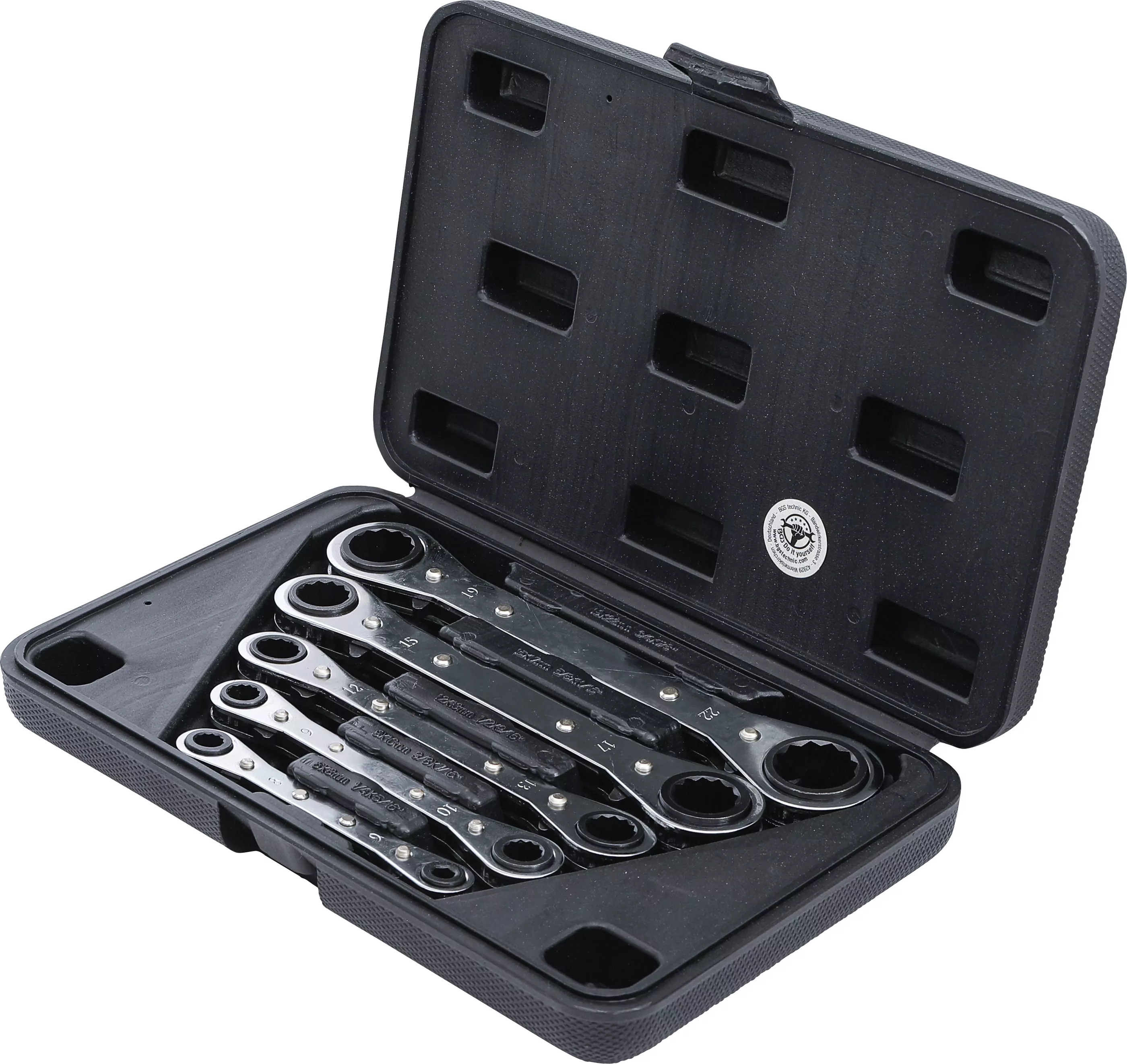 Ratschen-Ringschlüssel-Satz, gerade, umschaltbar | SW 6 x 8 - 19 x 22 mm | 5-tlg.