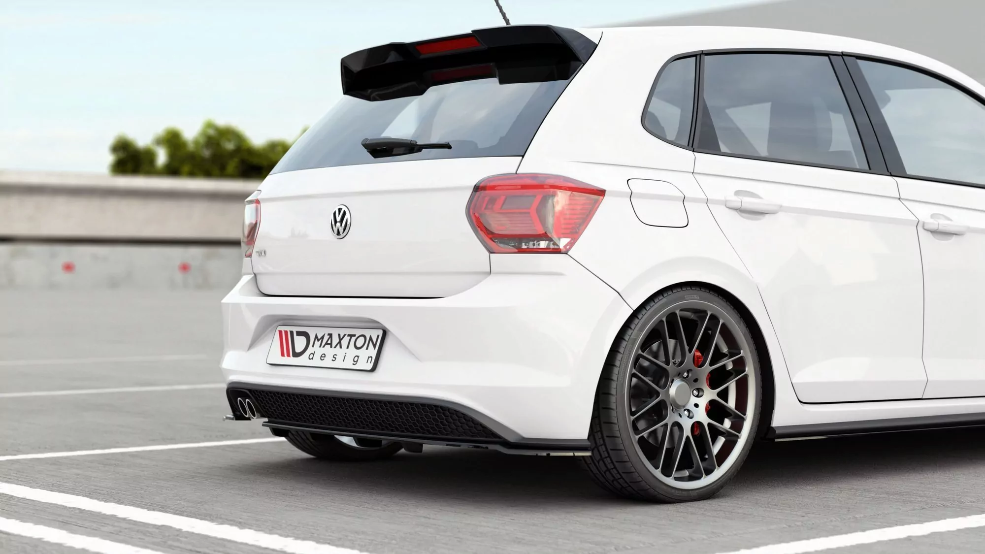 Mittlerer Diffusor Heck Ansatz Passend Für (mit Einem Vertikalem Balken) VW Polo 6 GTI Mk6 Schwarz Hochglanz