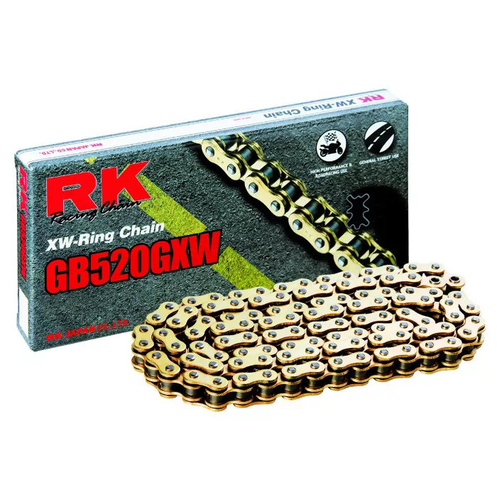 RK-Antriebskette 520GXW, 108 Glieder, gold, offen mit Nietschloss
