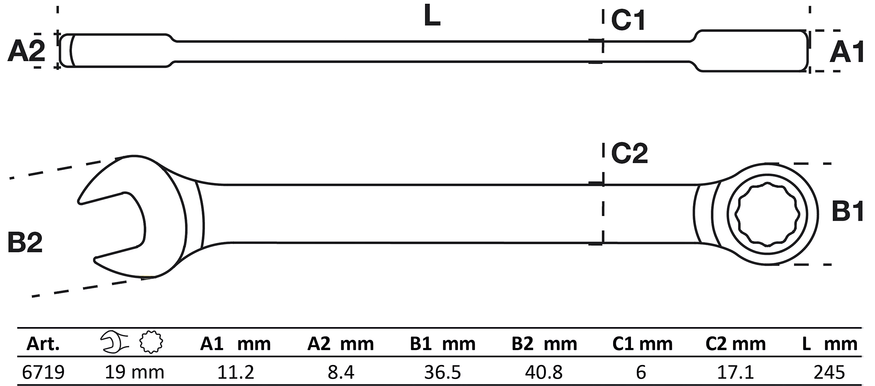 Ratschenring-Maulschlüssel | abwinkelbar | SW 19 mm
