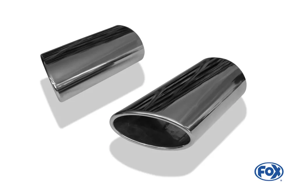 Anschweißendrohr Typ 38 - Rechts & Links  115x85 mm / Länge: 240 mm - oval  - 1x seitlich nach rechts und 1x seitlich nach links, sowie nach unten abgeschrägt / eingerollt / ohne Absorber