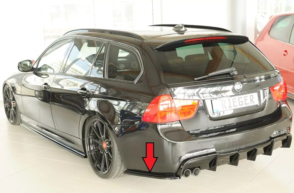 Rieger Heckschürzenansatz seitlich links glanz schwarz für BMW 3er E91 Touring 09.08- (ab Facelift) LCI