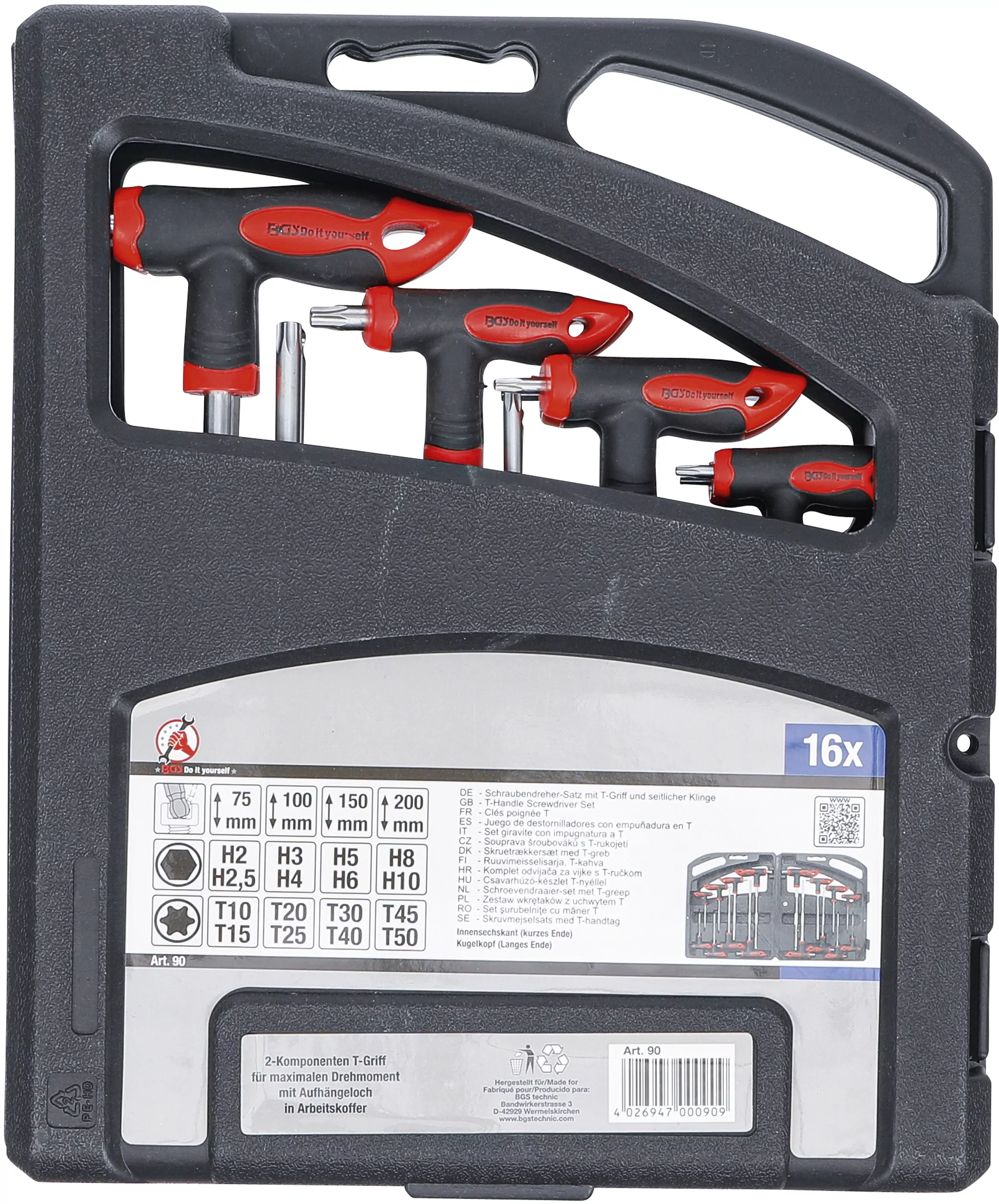 Schraubendreher-Satz mit T-Griff und seitlicher Klinge | Innensechskant / T-Profil (für Torx) | 16-tlg.