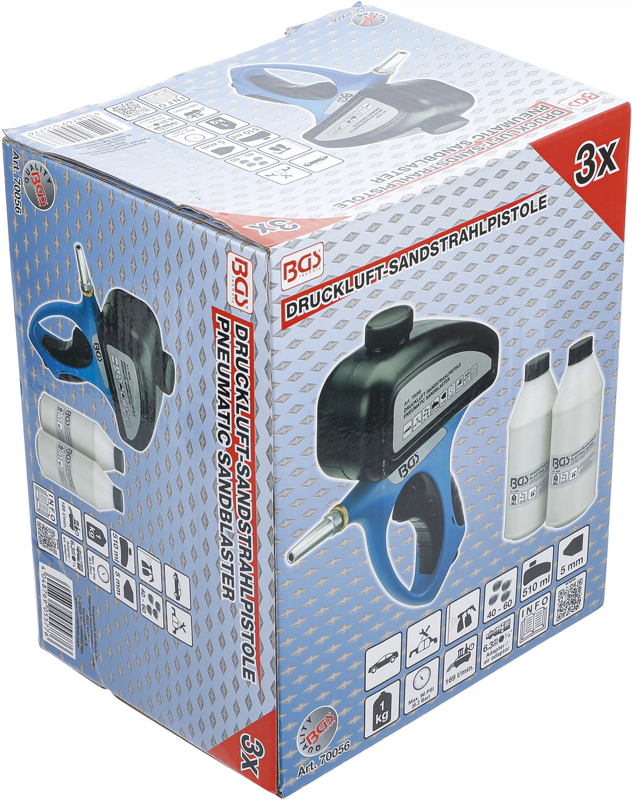 Druckluft-Sandstrahlpistole inkl. Zubehör | 3-tlg.
