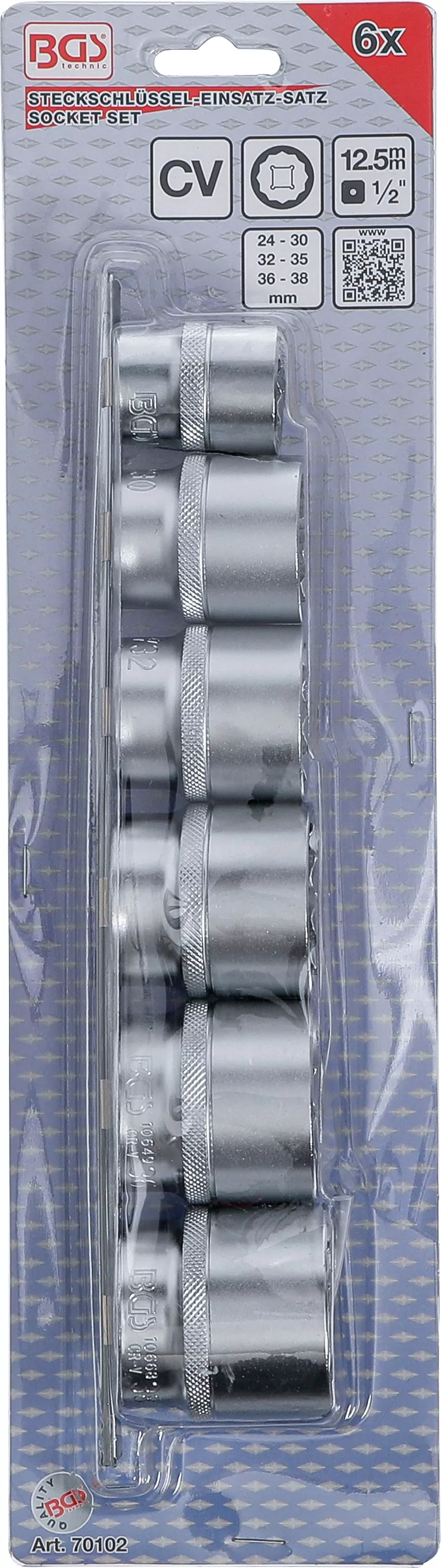 Steckschlüssel-Einsatz-Satz, Zwölfkant | Antrieb Innenvierkant 12,5 mm (1/2") | SW 24 - 38 mm | 6-tlg.