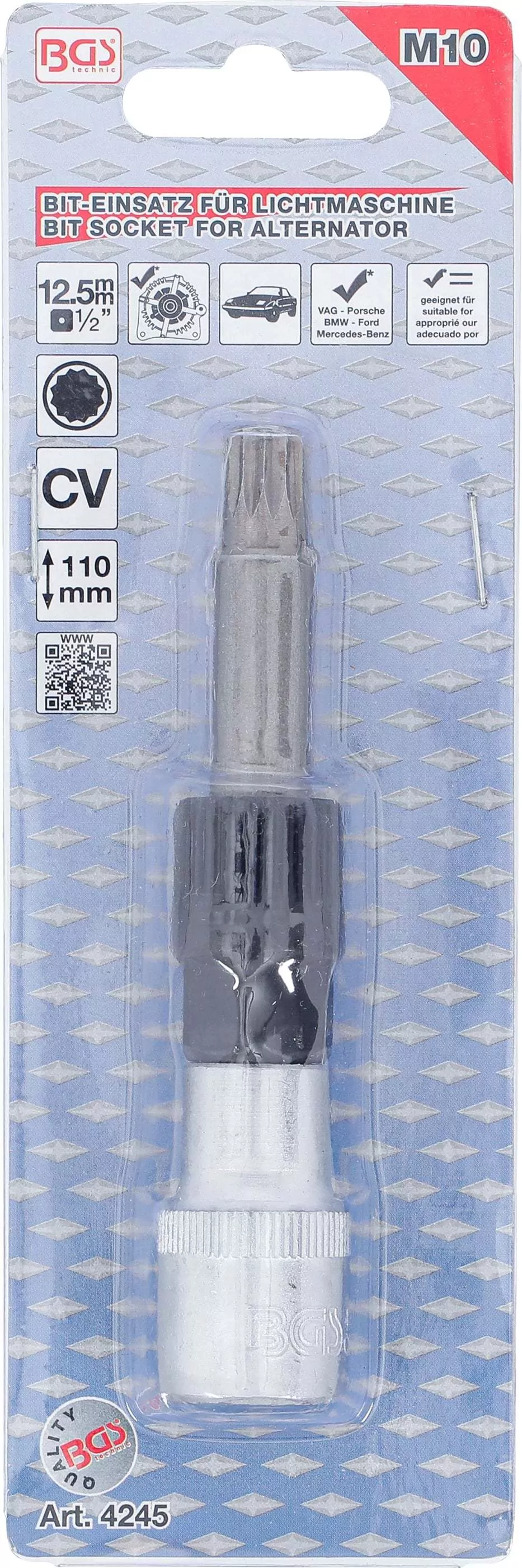 Bit-Einsatz für Lichtmaschine | Antrieb Innenvierkant 12,5 mm (1/2") | Innenvielzahn (für XZN) M10