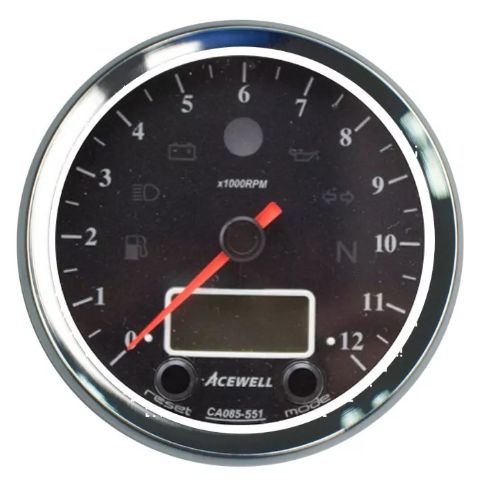 Acewell | Analog Dzm 12000rpm | Digital Tacho | Ring Chrom | Zifferblatt Schwarz | Gehäuse Schwarz